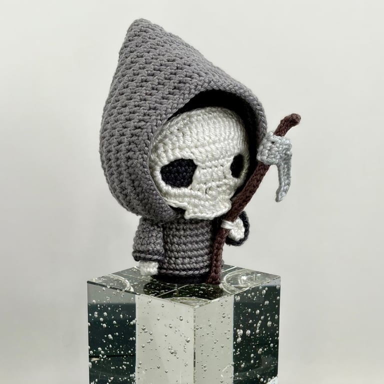 Hand crocheted Grim Reaper