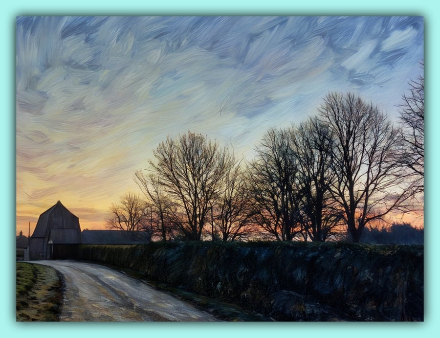 Early Sunrise Mill Winter Norfolk Nordelph Greeting Card A5