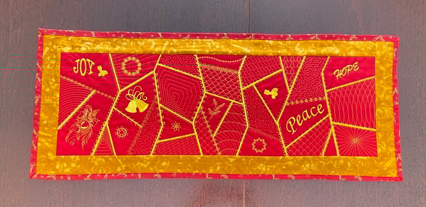 'JOY, PEACE & HOPE’ Table RUNNER Christmas CENTRE PIECE. Gold EMBROIDERY 