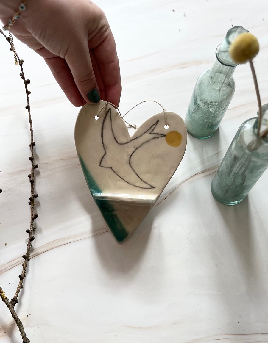 A Ceramic handmade hanging heart - 31 - Summer Studio Sale 