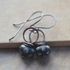 Handmade Copper and Black Polka Dot Lampwork Glass Bead Earrings 