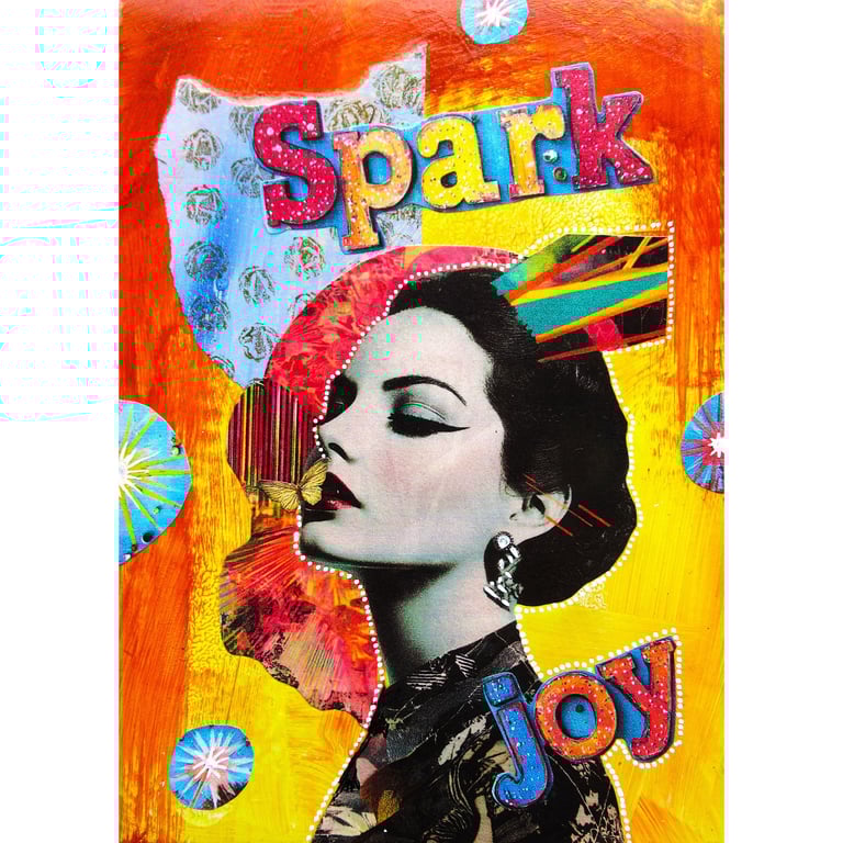 Feminist Pop Art Collage Small Inspirational Collage Painting Spark Joy Artwork
