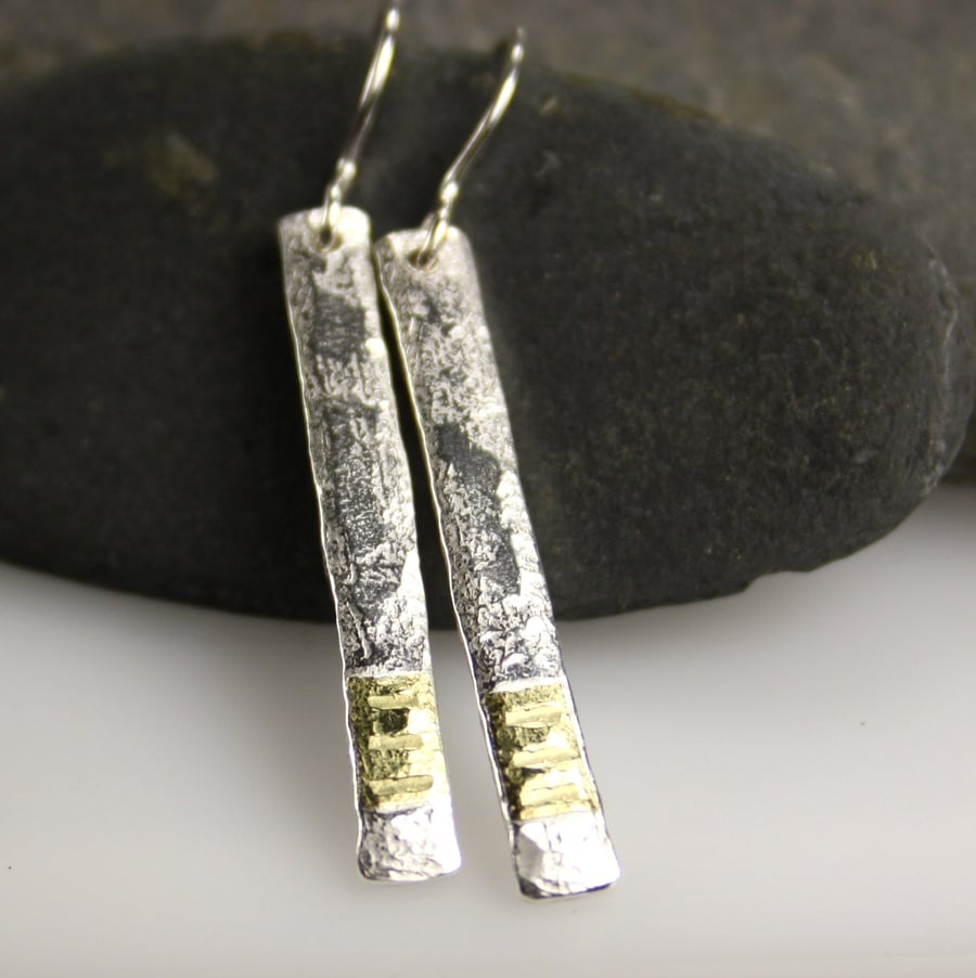 Silver and 18ct gold Notched earrings