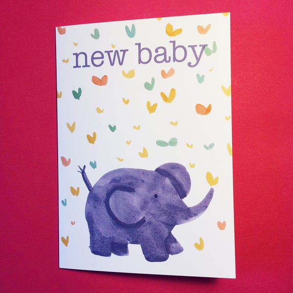 New Baby card with elephant and multi coloured butterflies by Jo Brown