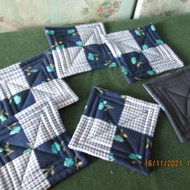 recycled quilted fabric coasters set of six