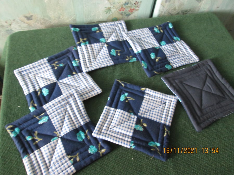 recycled quilted fabric coasters set of six