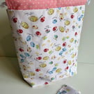Knitting Project bag, Birds eggs Pink Project Bag, Drawstring Project Bag
