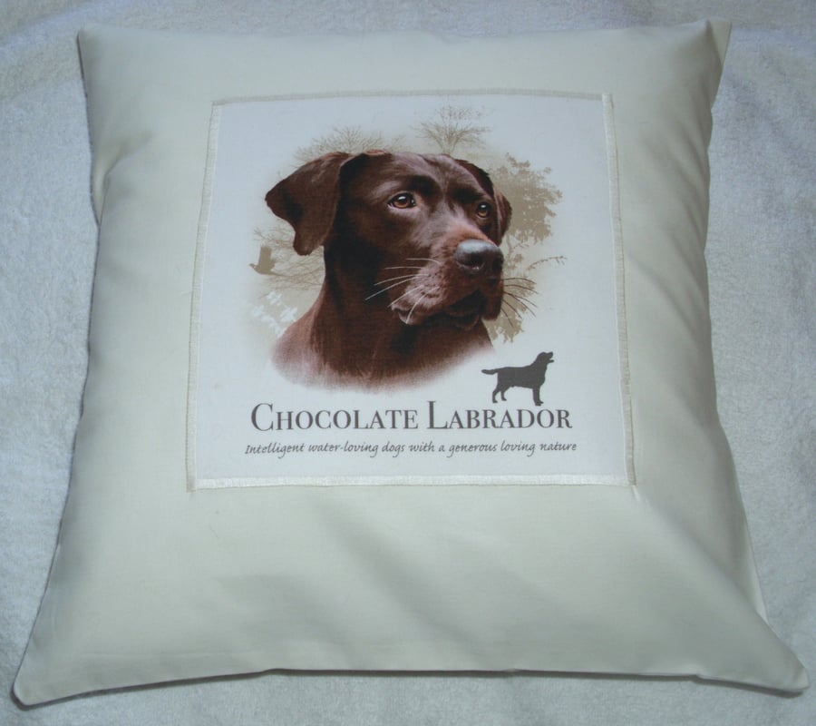 Chocolate Labrador Portrait cushion