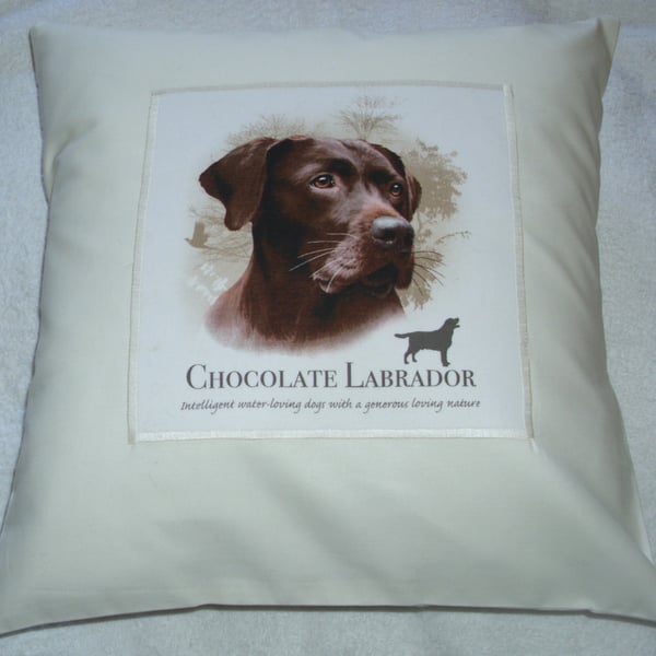 Chocolate Labrador Portrait cushion