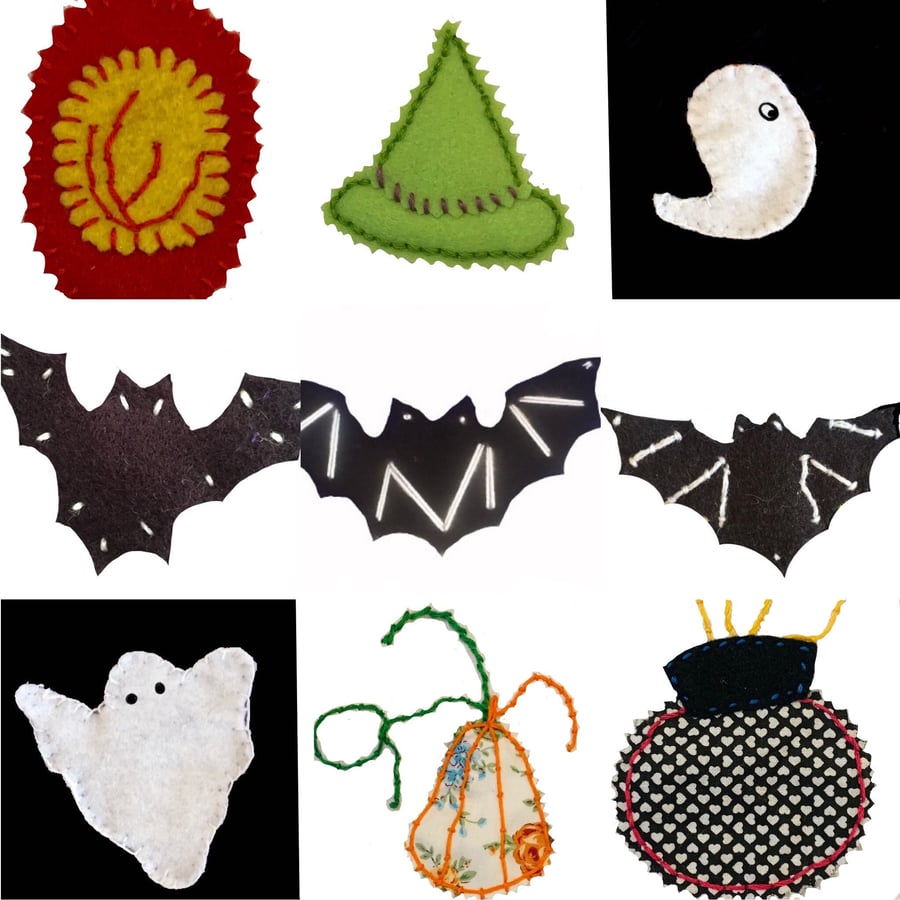 Halloween mini applique patterns for bunting, S... - Folksy