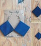 Blue Square Tangram Wooden Shape Earrings