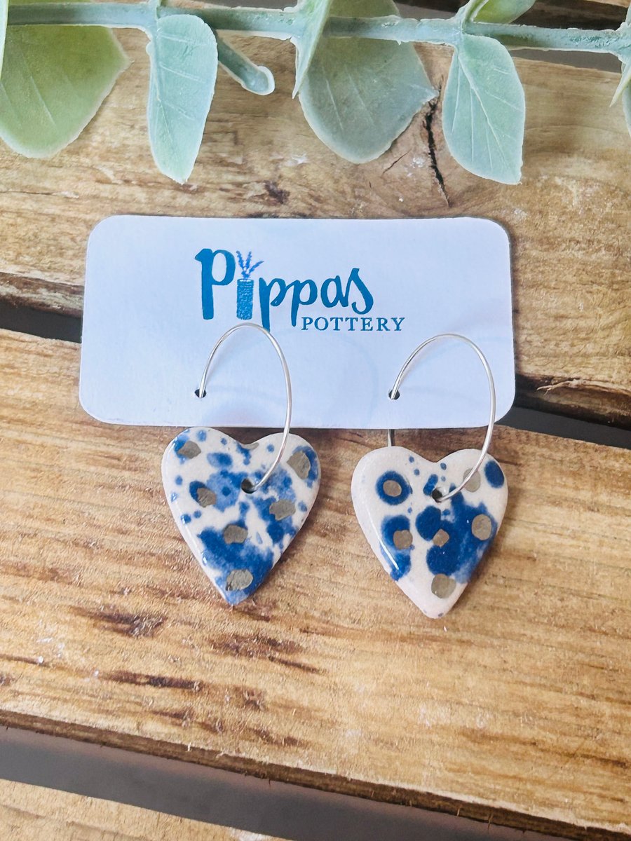 Blue and Silver Heart Earrings 