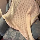 Handmade Crochet Throw - Cream, Lemon & Apricot with Chocolate Edging