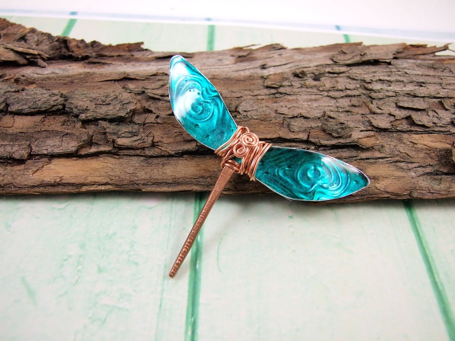 Dragonfly Brooch, Teal Winged Dragonfly Pin Brooch