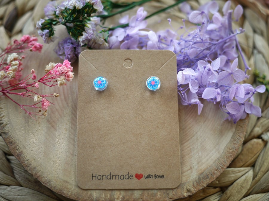 Polymer Clay and Resin Floral Earrings with Sterling Silver