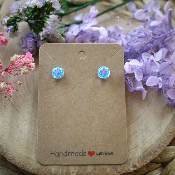 Polymer Clay and Resin Floral Earrings with Sterling Silver