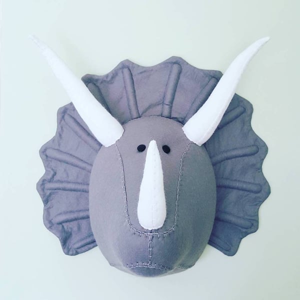 TRICERATOPS - Felt Faux Taxidermy Dinosaur - Wall Mounted Animal Head