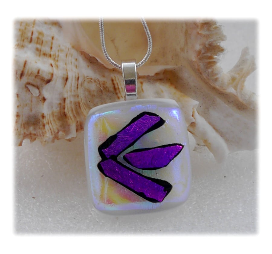 White Dichroic Glass Pendant 139 Purple Shine with silver plated chain