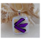 White Dichroic Glass Pendant 139 Purple Shine with silver plated chain