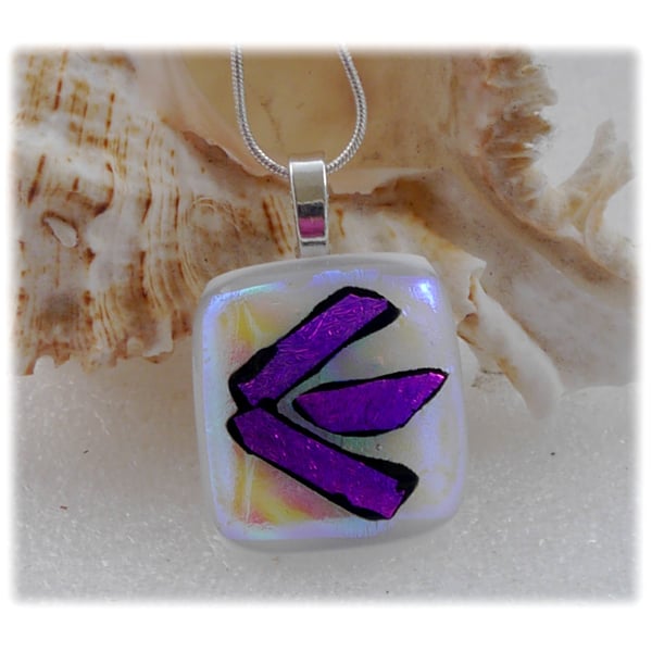 White Dichroic Glass Pendant 139 Purple Shine with silver plated chain