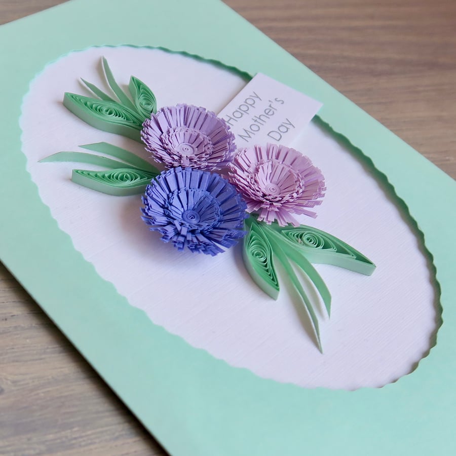 Handmade Mother's Day card with quilled flowers