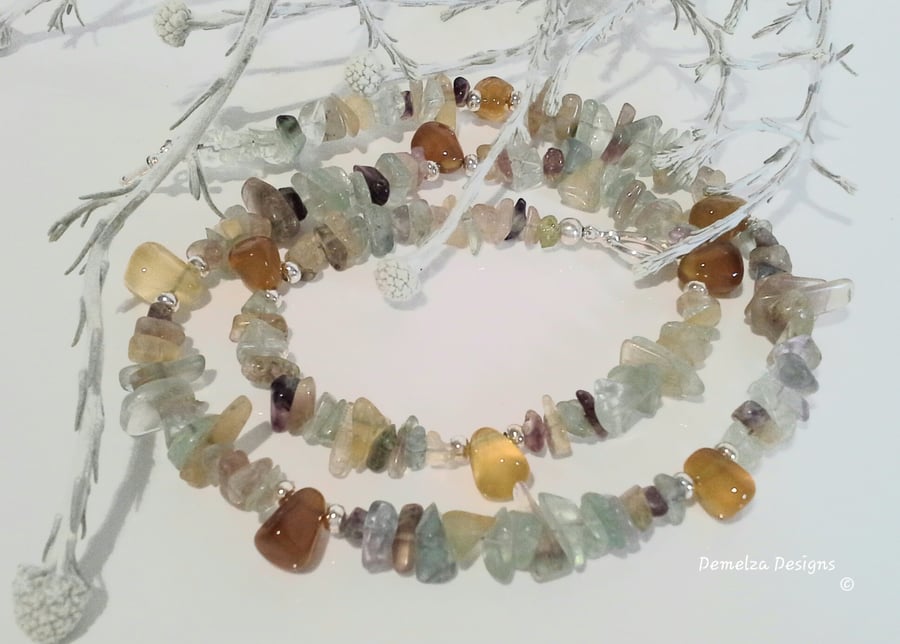 Fluorite & Yellow Chalcedony Necklace (Help a Charity)