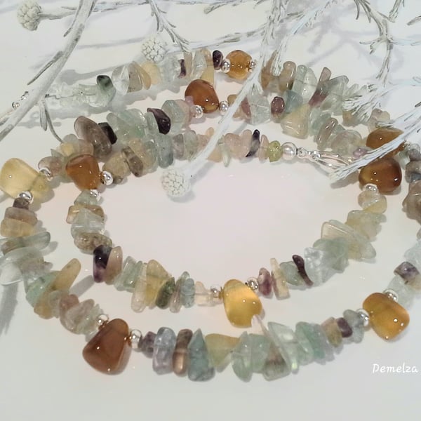 Multi Coloured Fluorite & Rare Yellow Chalcedony Necklace (Help a Charity)