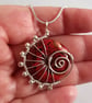 Silver Wirework Spiral Pendant with Red Ceramic Bead - Limited Edition - Image 4