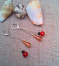 Earrings with Orange Artemis Beads Red and Black Beads on Long Chains - Image 4