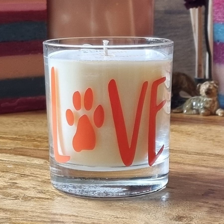 Scented Candle in Glass Love With Paw Orange Design 30cl Plant Wax Blend