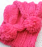 Child's Super Chunky Pink Wide Rib Scarf with Pom Pom, Children's Scarf - Image 7