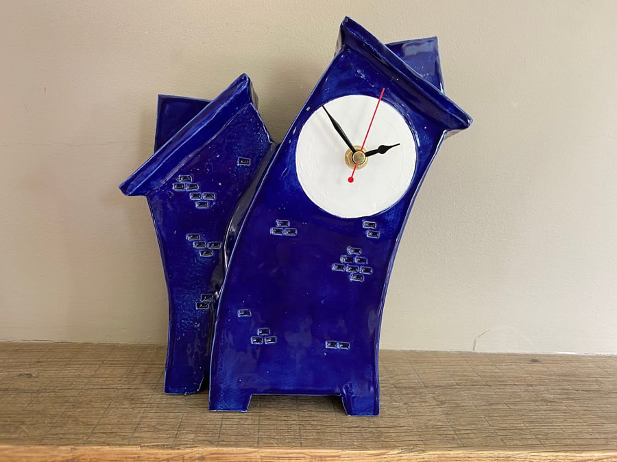 Ceramic Mantel Clock, Tabletop Clock, Shelf Clock, Double Clock