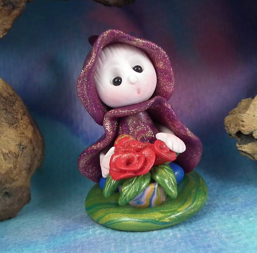 Tiny Gardening Gnome 'Flora' tableau with flowers OOAK Sculpt