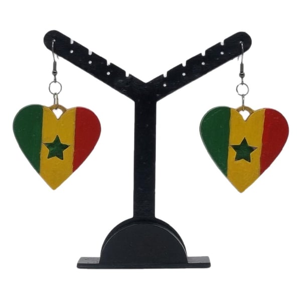 Senegalese flag earrings, love Senegal, loveheart jewellery, african queen.