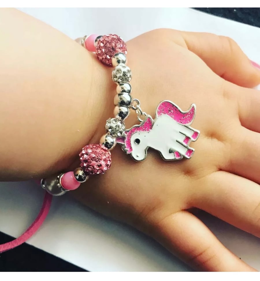 Unicorn suede effect corded bracelet pink gift bracelet 