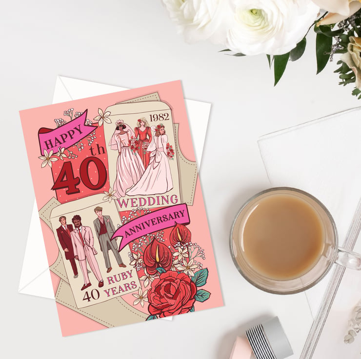 40th Wedding Anniversary, 40 Ruby Years Card - Folksy