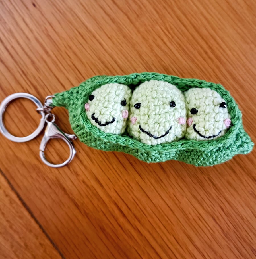 Crochet Peas In A Pod Bag Charm, Keyring, Interior Car Decor