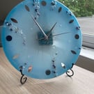 Blue & White Resin Wall Clock - Silver Mirror (30cm) 