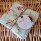7x Green Floral 3x3inch Reusable Fabric Wipes 