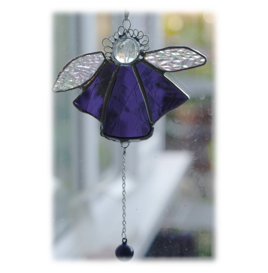 RESERVED Angel Bell Suncatcher Stained Glass purple 042