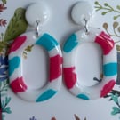 White, pink and blue polymer clay earrings  