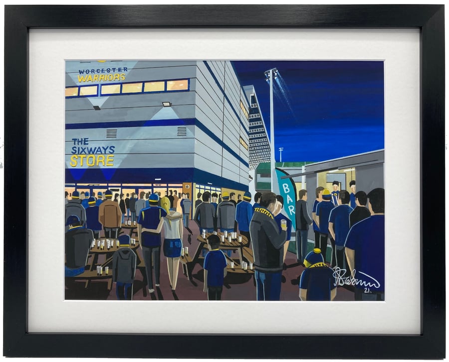 Worcester Warriors, Sixways Stadium. High Quality Framed Rugby Union Art Print.
