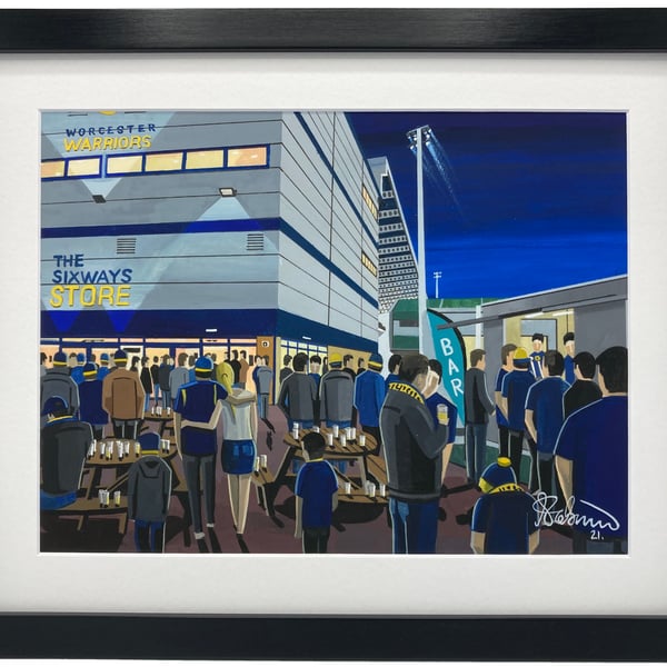 Worcester Warriors, Sixways Stadium. High Quality Framed Rugby Union Art Print.