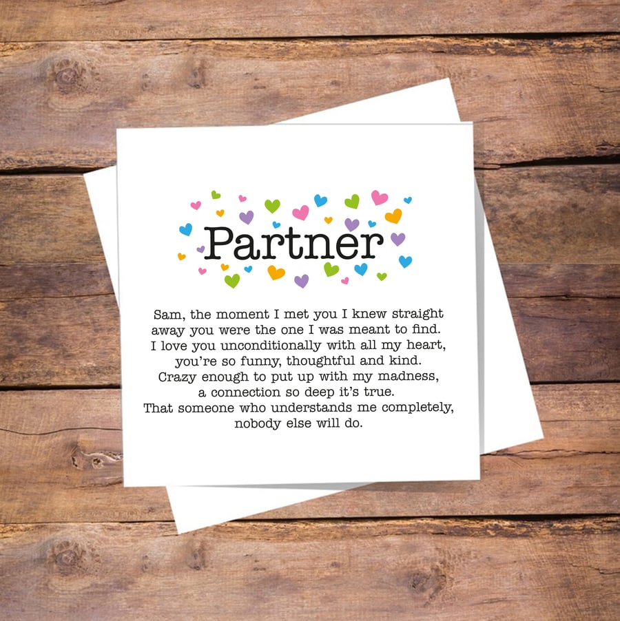 Partner Anniversary Personalised Card - valentines, love you, thank you