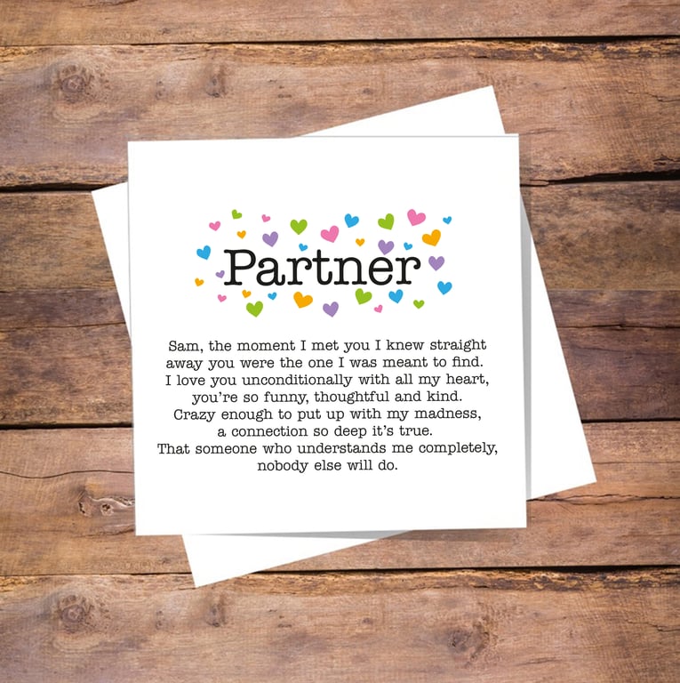 Partner Anniversary Personalised Card - valentines, love you, thank you