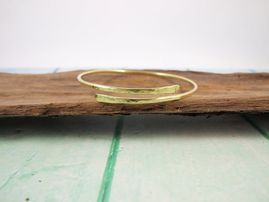 Brass Simple Hammered  Bangle, Adjustable Fit, Wrap Bracelet