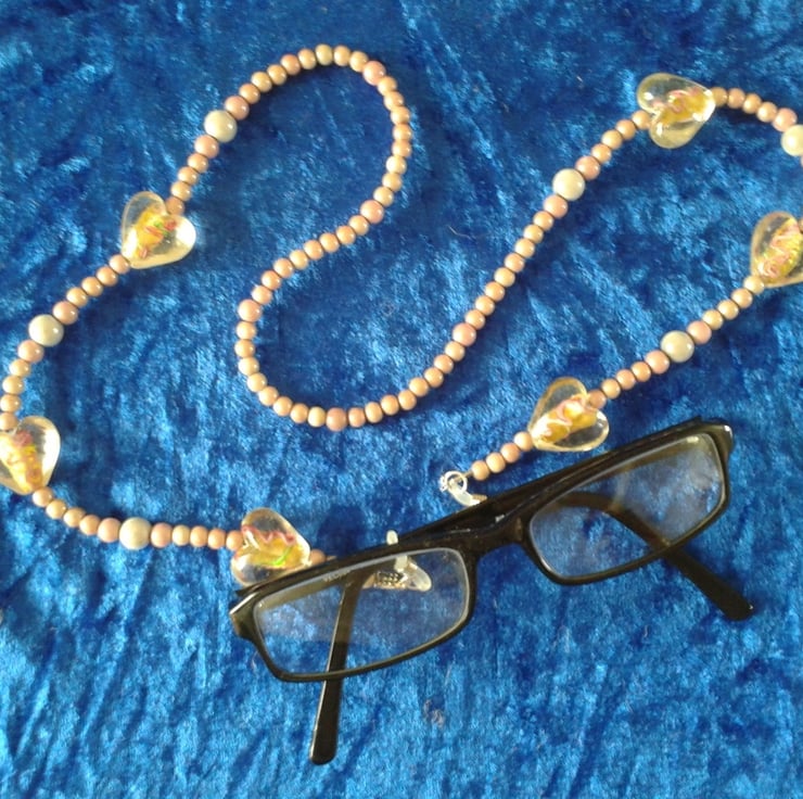 Beaded Spectacle Glasses Chain (pale pink) Folksy