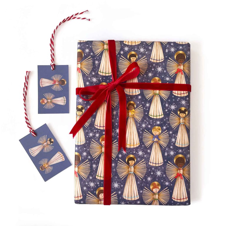Nordic-Inspired Christmas Angels Gift Wrap & Tags Set