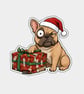 Unique Funny Christmas Sticker Xmas Decal - Cute Cheeky Dog In Santa Hat
