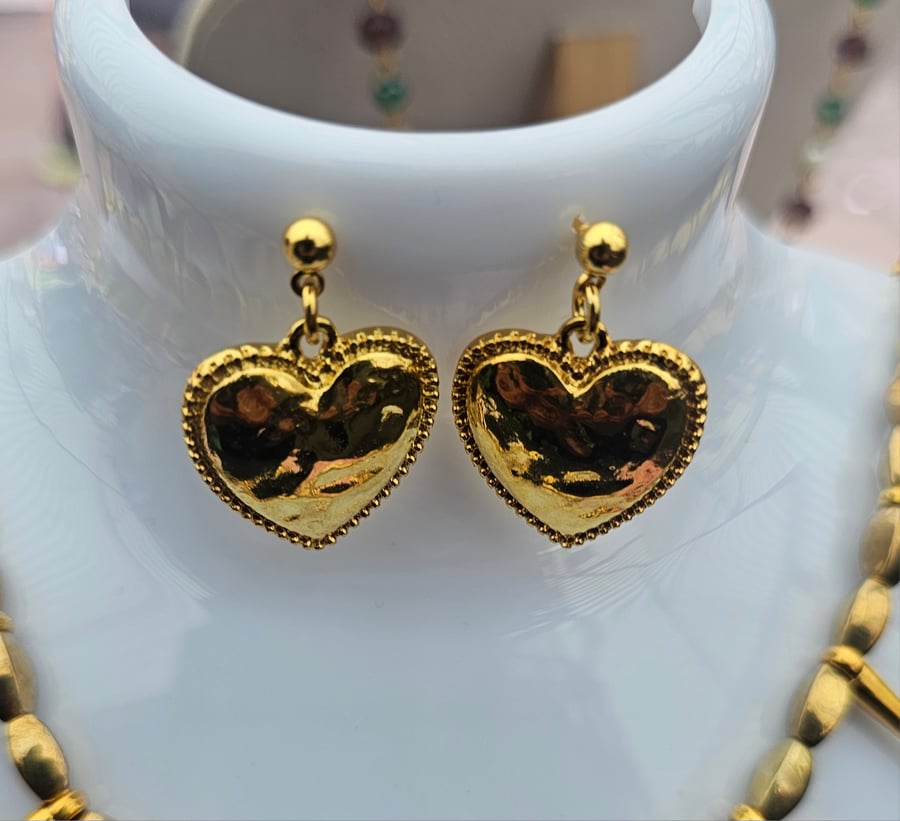 Handmade Gold plated loveheart earrings